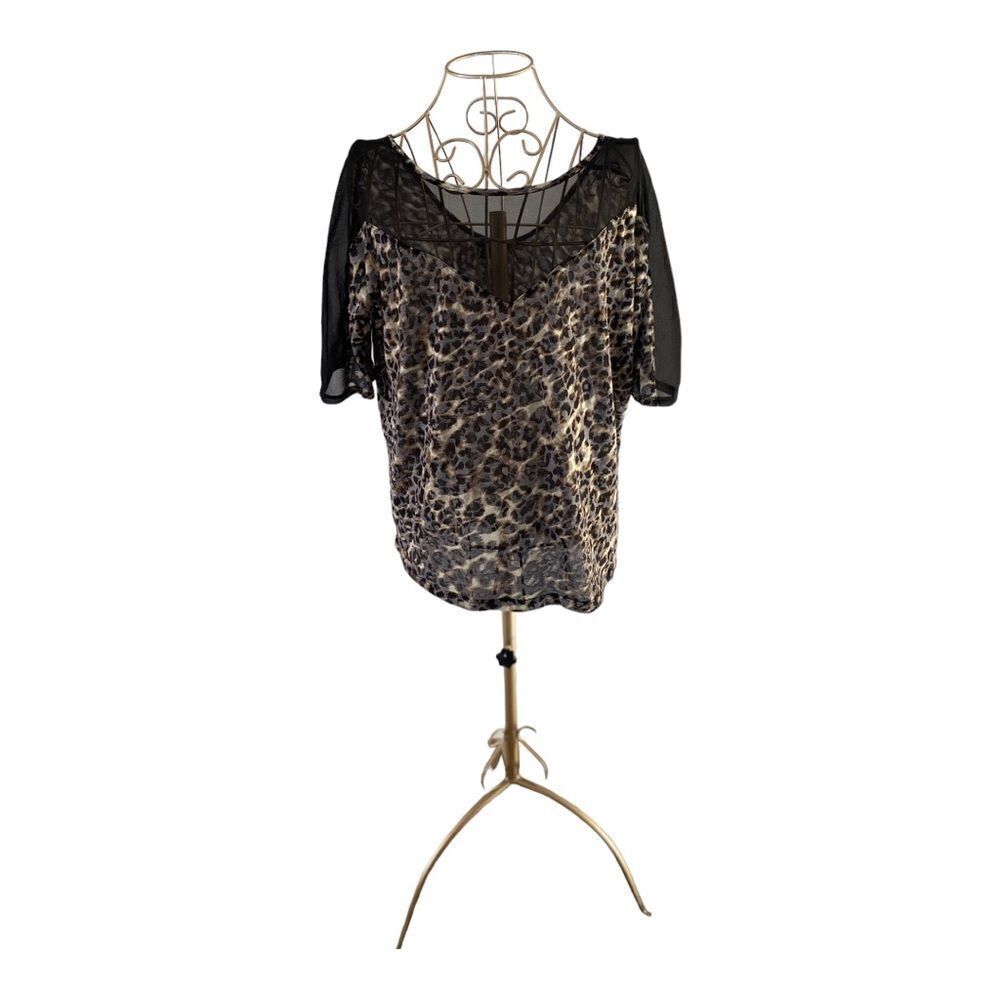 Express Animal Print 3/4 Sleeve Mesh Trim Top Size Small